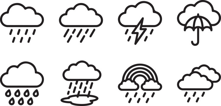 Colorful vector icons of different cloud types with rain drops Vector