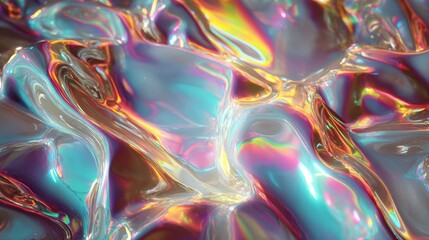 Fototapeta premium Holographic Liquid Surface with Rainbow Reflections and Colorful Iridescence in Abstract Design