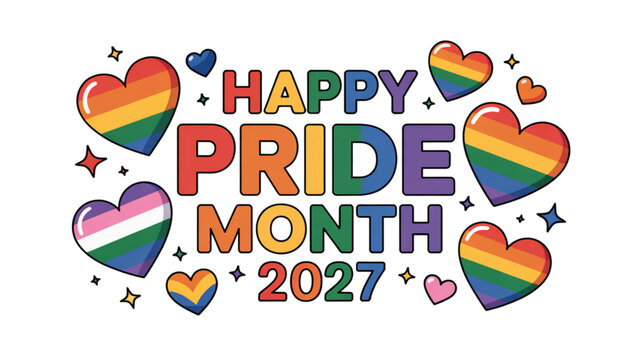 Happy pride month colorful celebration poster with rainbow balloons and confetti for 2027 Vector