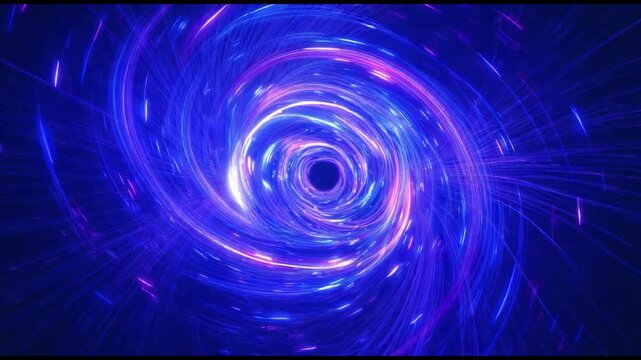 Black hole spinning and pulling matter creating a beautiful blue and purple light show in the vast expanse of deep space