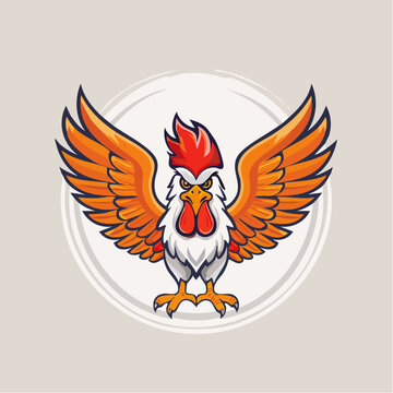 Angry Rooster Mascot with Wings Spread