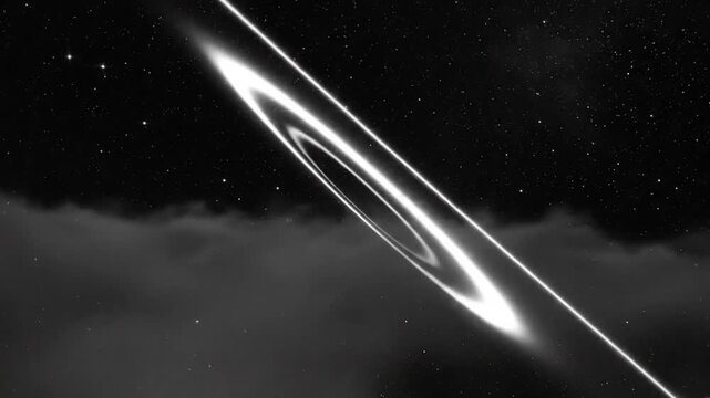 Cosmic abstract view of a bright elliptical form through space against a starry night sky