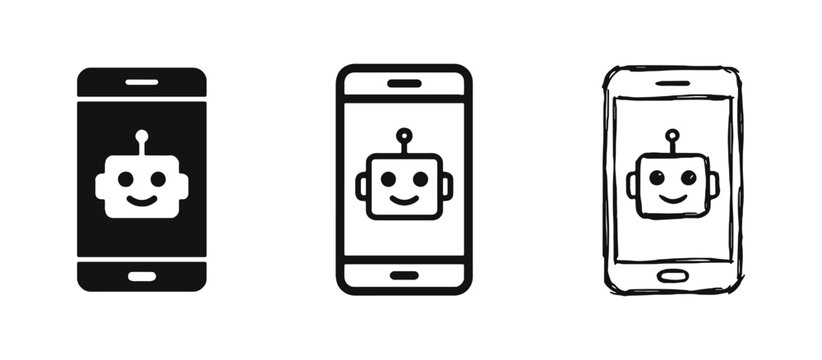 AI Chatbot Icons on Smartphone Screen for Digital Assistant and Customer Service