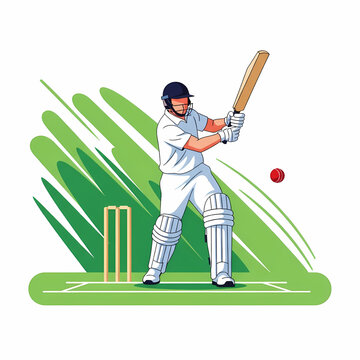 Cricket batsman hitting a ball on a sports pitch
