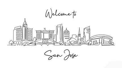 Fototapeta premium San Jose Skyline Continuous Line Illustration
