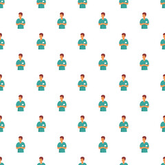 Fototapeta premium Healthcare worker or doctor character in a scrub uniform forming a seamless pattern
