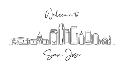 Fototapeta premium San Jose Skyline Illustration: Minimalist Line Art of Cityscape