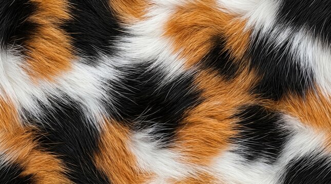 Calico Cat Fur Texture - Close-up of Black, White, and Orange Fur Pattern