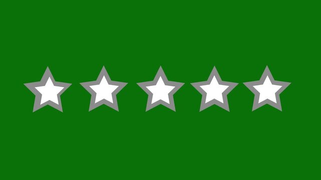 Special with rating star icon animation, Five yellow stars arranged in a horizontal line on a green background five  star rating