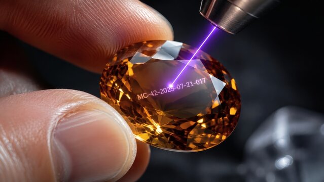 Hand Marking Madeira Citrine with Precision Laser