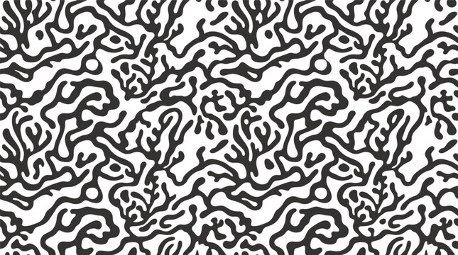 Abstract Black and White Organic Seamless Pattern with Wavy Coralline Shapes for Background Design