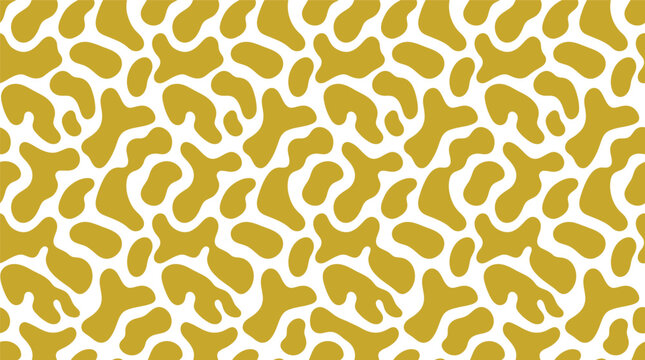 Mustard Yellow and White Abstract Organic Blobs Seamless Pattern with Irregular Shapes
