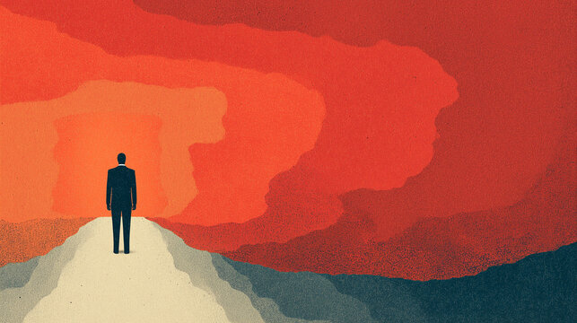 Conceptual illustration of a lost person facing the unknown future