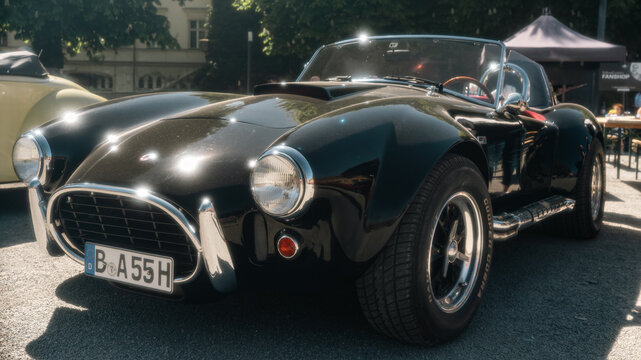 Berlin, Germany - May 2, 2026: Black Classic Roadster Displayed Outdoors