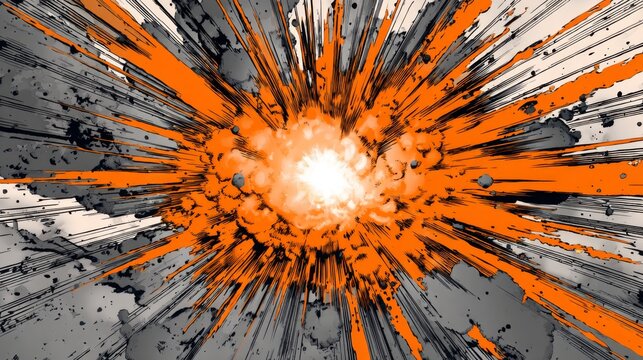 Dynamic Sunburst Explosion in Bold Orange and Grey Graphic Style for Manga and Anime Backgrounds
