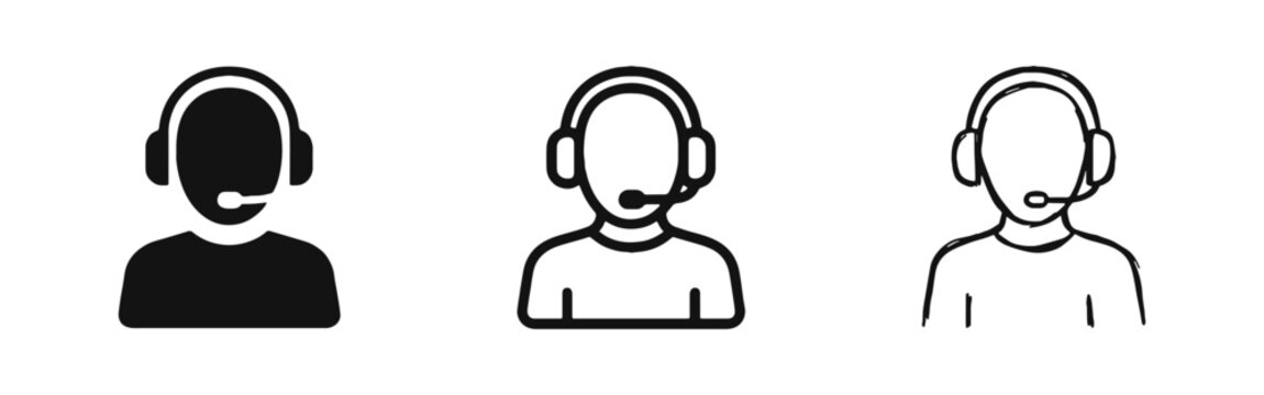 Customer Support Agent with Headset Icon Set - Call Center and Help Desk Symbols
