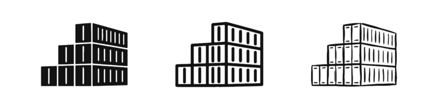 Shipping Container Stack Icon Set for Logistics and Cargo Transport