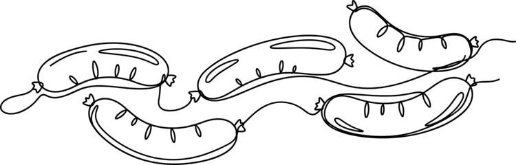 Minimalist continuous line art sausage pattern graphic with typography header black ink line illustration vector asset isolated on transparent background for local butcher shop menu design © HELEN QUEEN