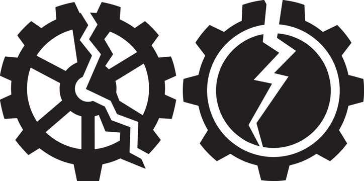 Broken gear icon symbolizes industrial failure or breakdown.