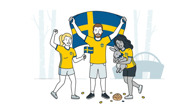 People celebrating football with Swedish flag