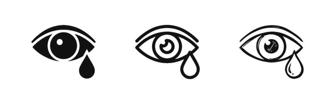Crying Eye with Tear Sadness Icon Set for Emotional Expression