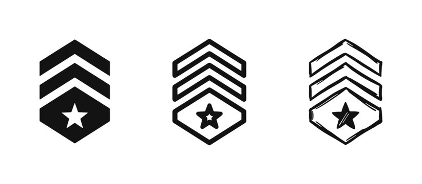 Military Rank Insignia Chevron with Star Icon Set for Defense Forces