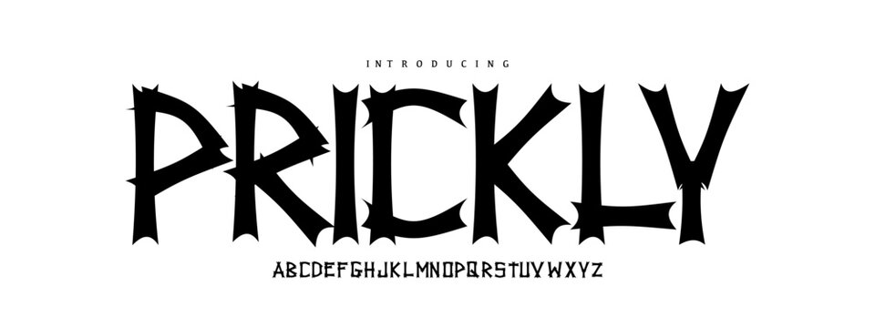 Prickly: A sharp claw display. Spiky horror font for wild animal scratch logos, werewolf gaming, and thriller posters.