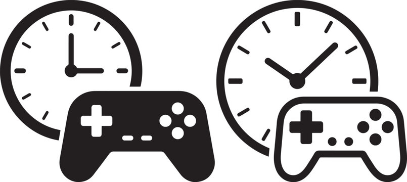 Video game controller and clock showing time spent.