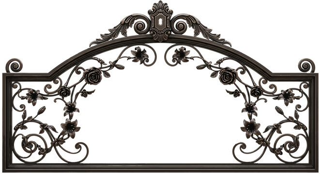 Ornate Wrought Iron Archway with Rose Motifs - Decorative Gate Element