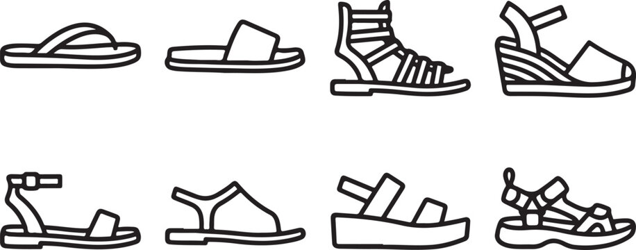 Collection of eight black high heel shoes icons set vector Vector