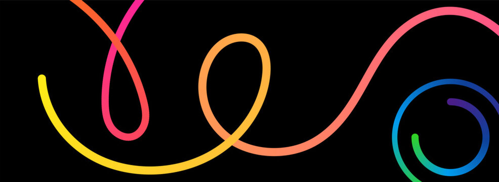 Abstract neon glowing colorful wave line pattern on dark background for design.