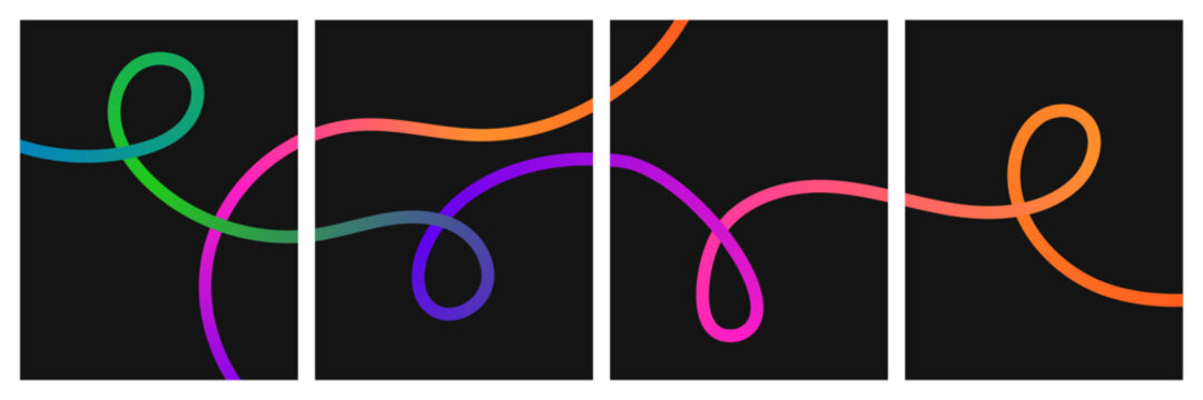 Artistic triptych of glowing loop lines on dark panels for gallery presentation.