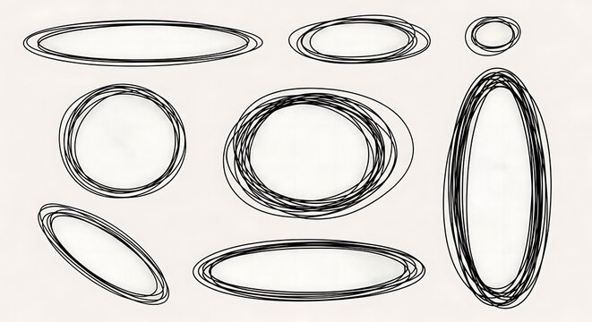 Set of sketchy hand drawn oval and circular frames for highlighting text and creating borders with collection highlight scribble isolated creative