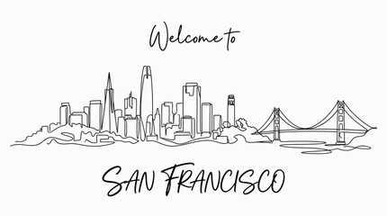 Fototapeta premium San Francisco Skyline Illustration, Welcome Concept, Line Art