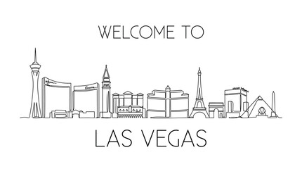 Fototapeta premium Welcome to Las Vegas Skyline Illustration - Iconic Landmarks Outline Art