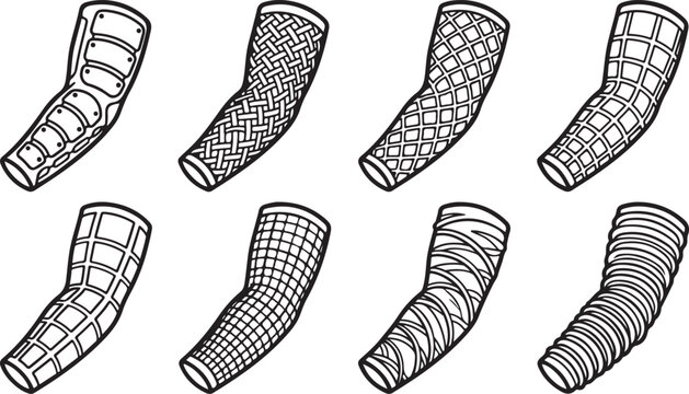 Set of eight vector hand tools with grid pattern design Vector