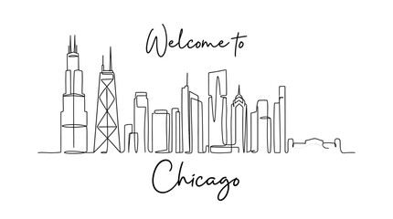 Fototapeta premium Chicago Skyline One Line Drawing, Welcome City Design