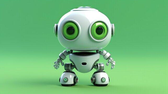 A simple robot design stands out against a clean green and white minimalist backdrop.