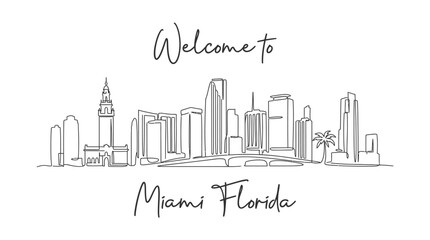 Fototapeta premium Welcome to Miami Florida Skyline - Minimalist Line Art Illustration