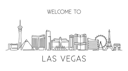 Fototapeta premium Las Vegas Skyline Outline - Minimalist Line Art of Iconic Landmarks, Welcome Text