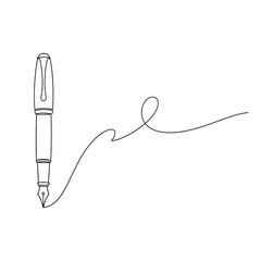 Fototapeta premium Continuous line art fountain pen, writing design on white