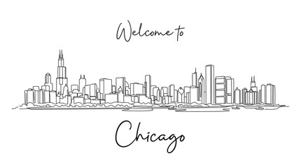 Obraz premium Welcome to Chicago Skyline Hand Drawn Sketch Illustration