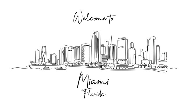 Miami Skyline Doodle - Welcome to Miami Florida Cityscape Line Art