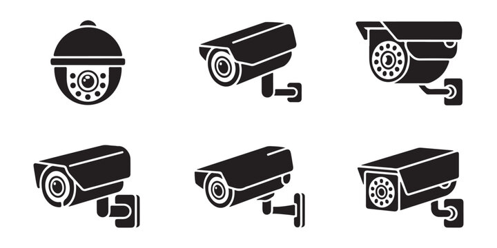 Cctv camera vector icon set. security camera for home and business protection.