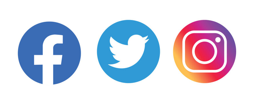 Instagram, facebook and twitter round icons vector set. Social media circle logo collection, editorial style branding symbols design