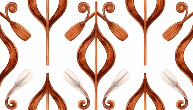 Seamless pattern of traditional wooden gondola oars rowlocks in flat illustration style on white background