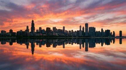 Obraz premium Panoramic Chicago Skyline Reflection