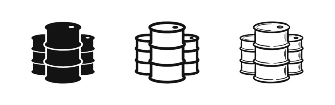 Oil Barrel Drum Icon Set in Solid Outline and Sketch Styles for Energy Industry
