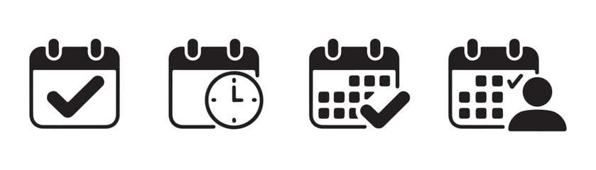 Professional vector icons of calendar with checkmark clock deadline and user task management elements. © MSTGIRATUN