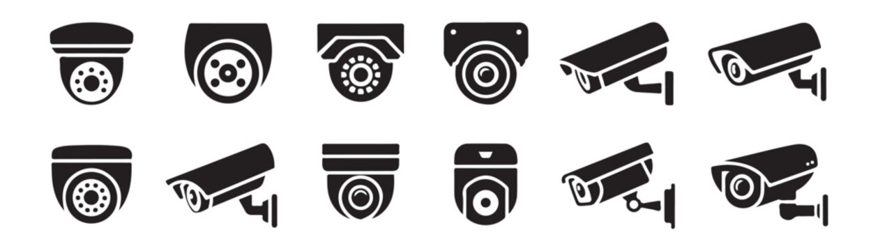 Cctv security camera vector icon set. security camera for home and business protection.
